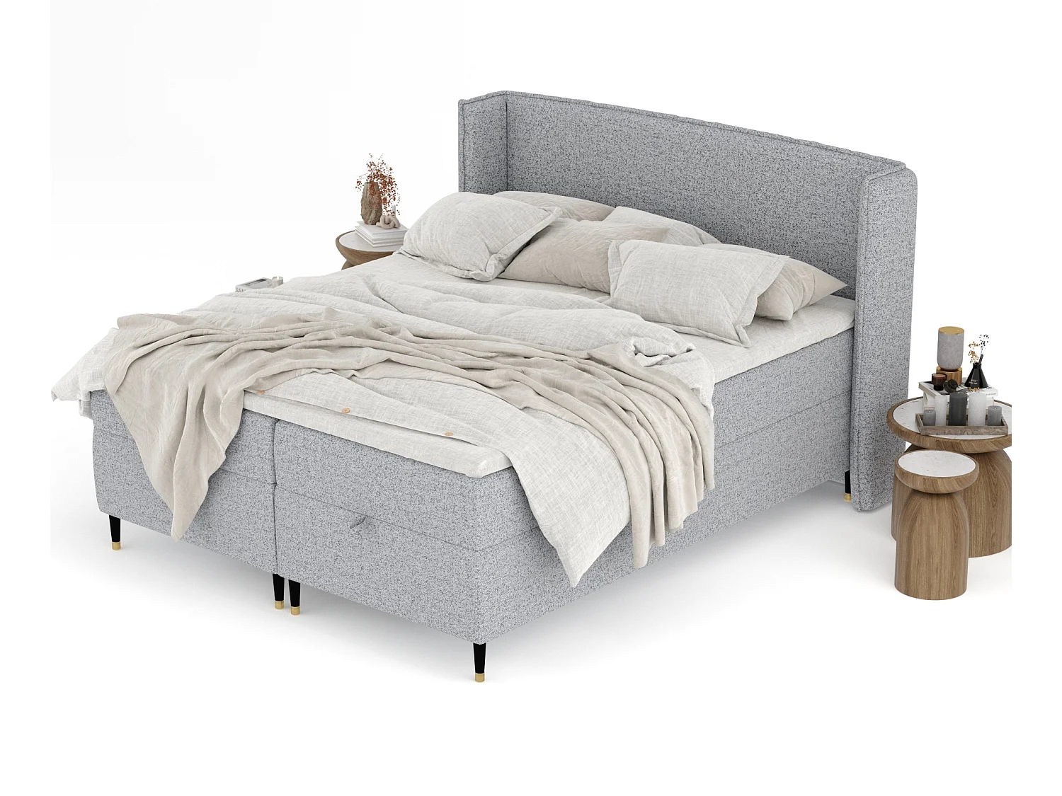 Lit boxspring en toile tissée Monpelli - matelas - surmatelas - 140x200 cm - gris