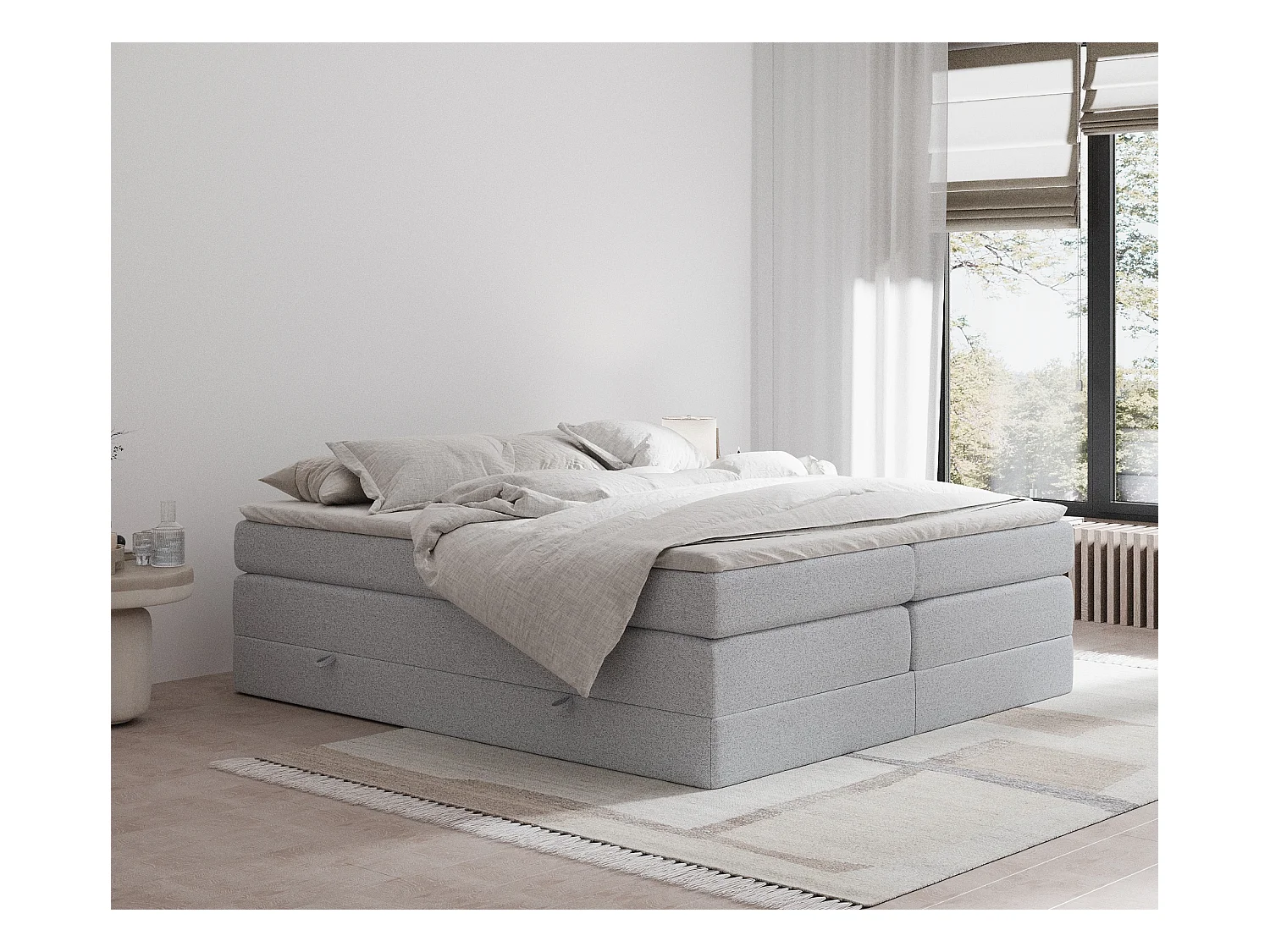 Lit boxspring en toile tissée Juniper - matelas - surmatelas - 160x200 cm - gris clair
