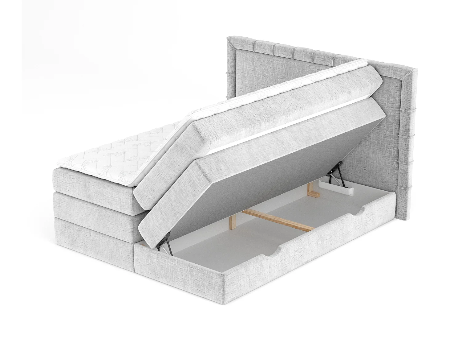 Lit boxspring en tissu chenille Rosabel - matelas - surmatelas - 200x200 cm - gris clair