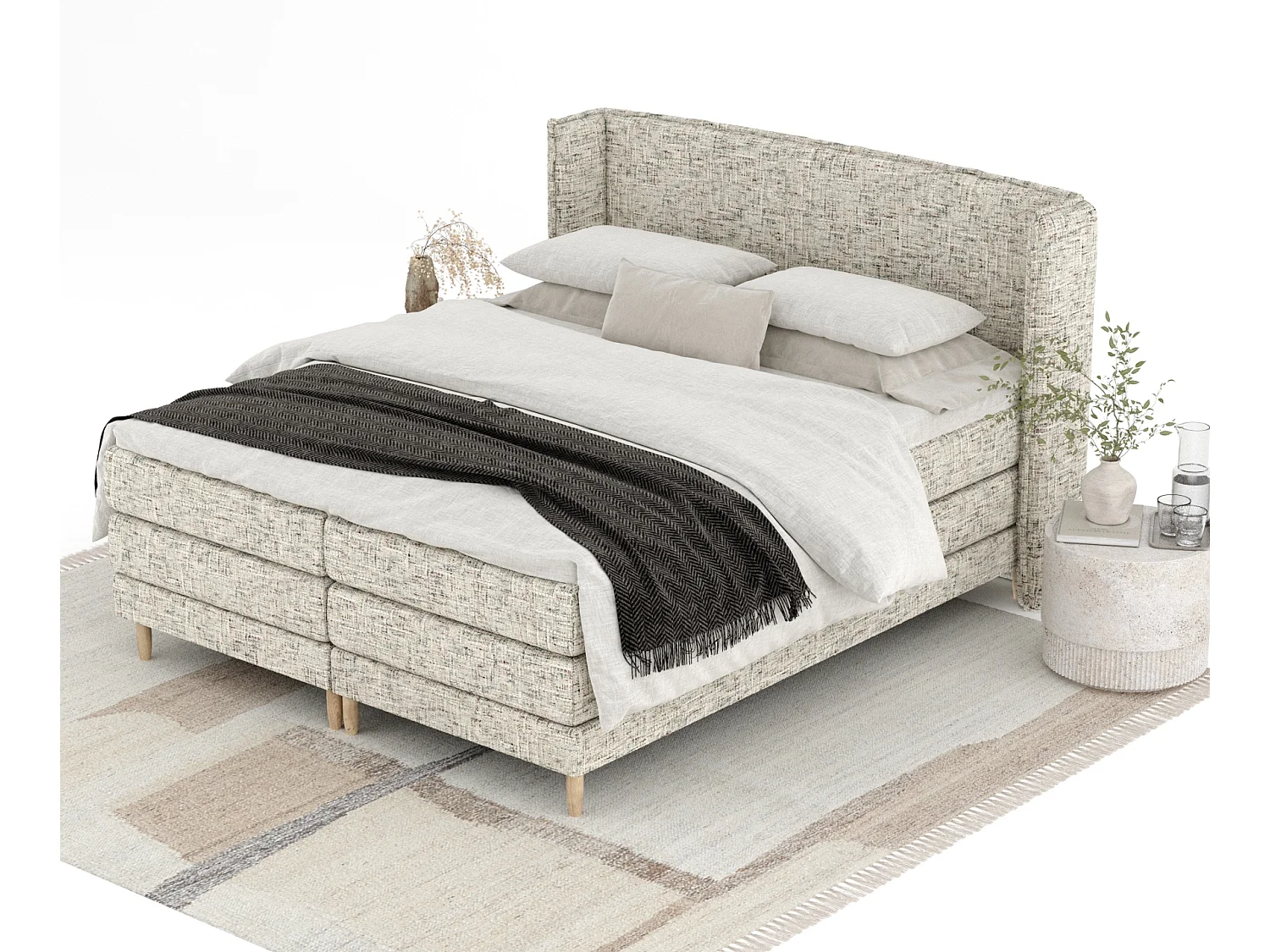 Boxspringbett aus Webstoff Carizzo - Matratze - Toppermatratze - 180x200 cm - beige melange