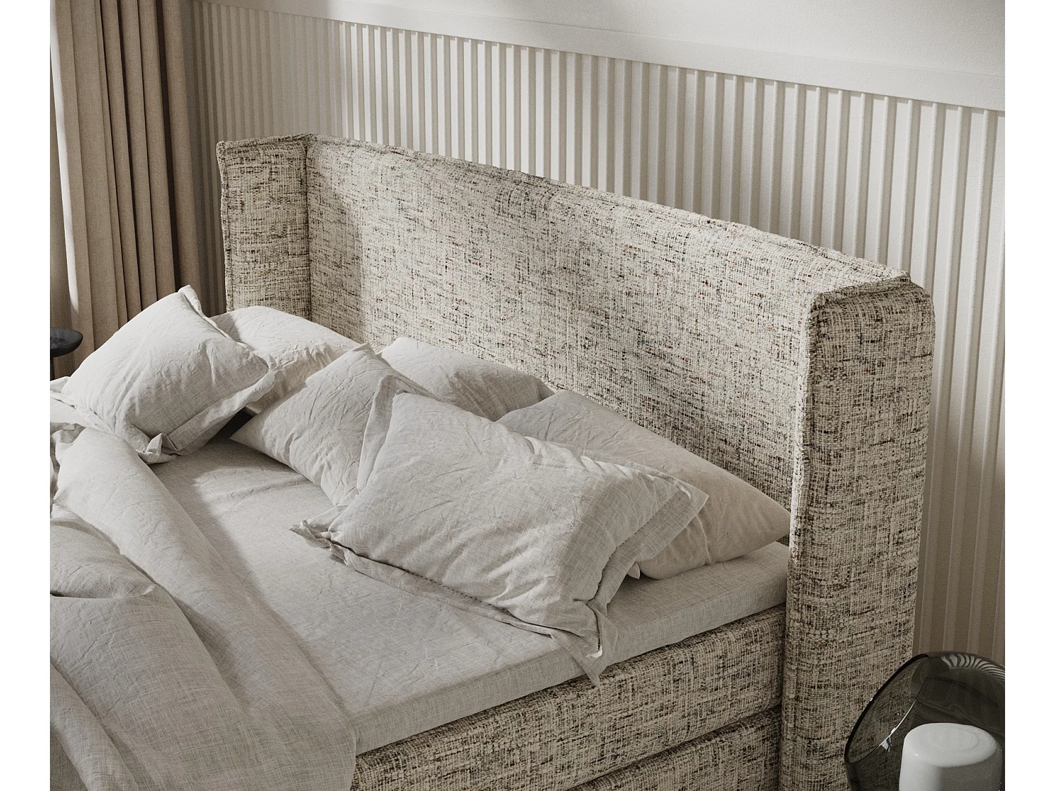 Boxspringbett aus Webstoff Carizzo - Matratze - Toppermatratze - 180x200 cm - beige melange