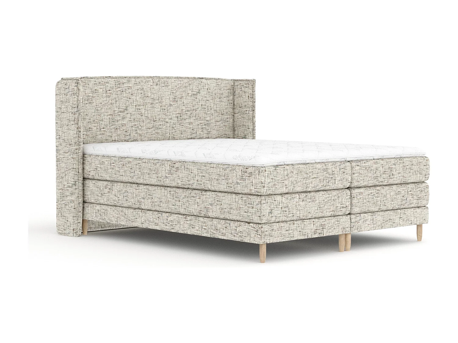 Łóżko boxspring w tkaninie plecionej Carizzo - materac - topper - 180x200 cm - beżowy melanż