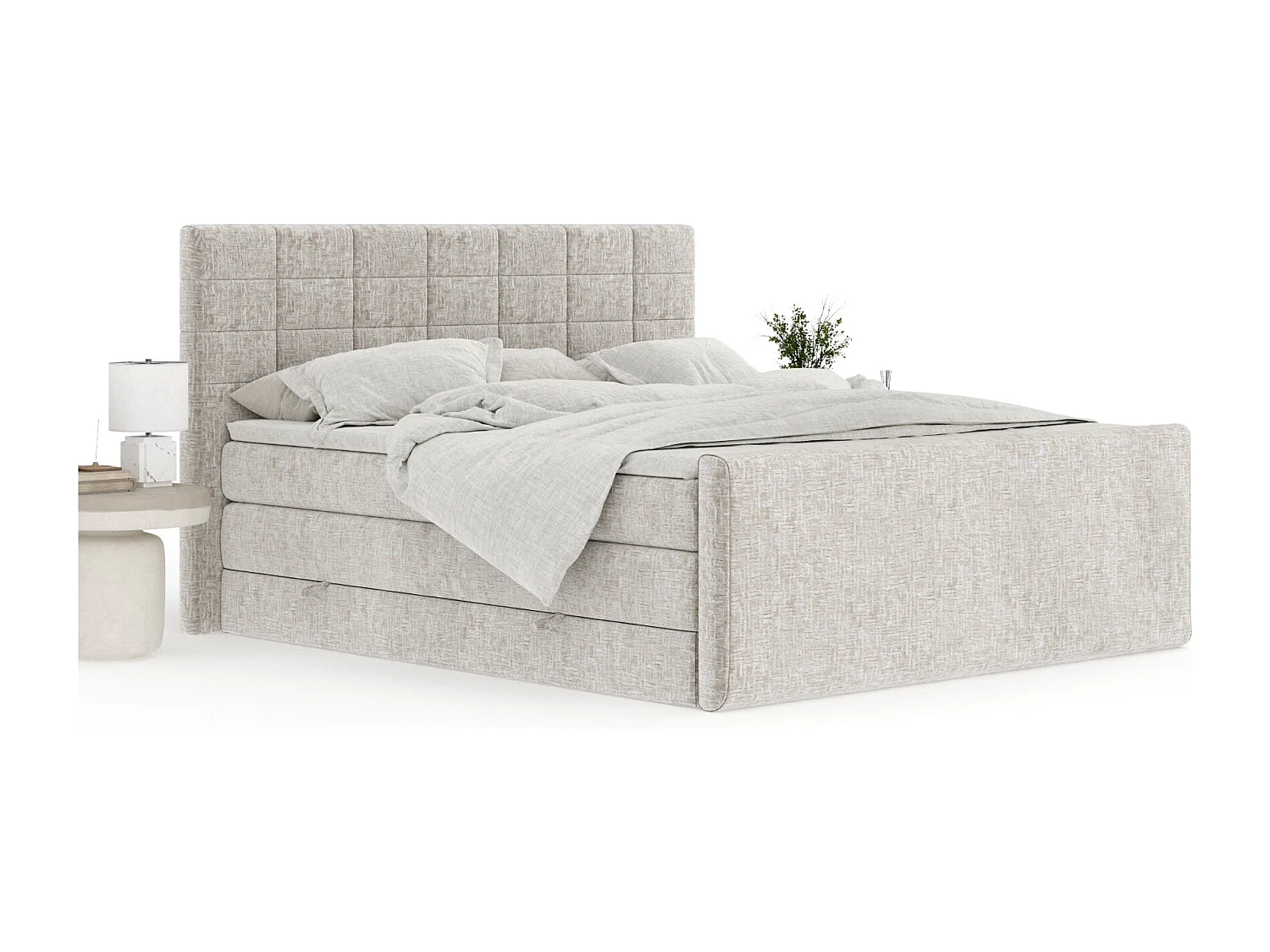 Boxspringbett aus Chenille-Stoff Ava - Matratze - Toppermatratze - 200x200 cm - beige
