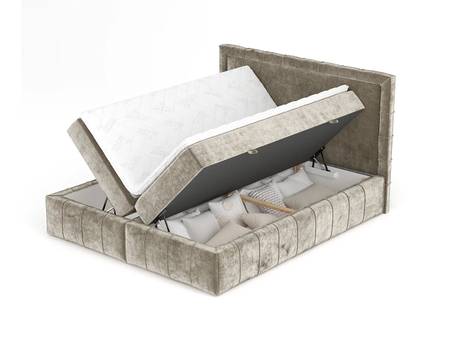 Boxspringbett aus Chenille-Stoff Sundown - Matratze - Toppermatratze - 160x200 cm - beige