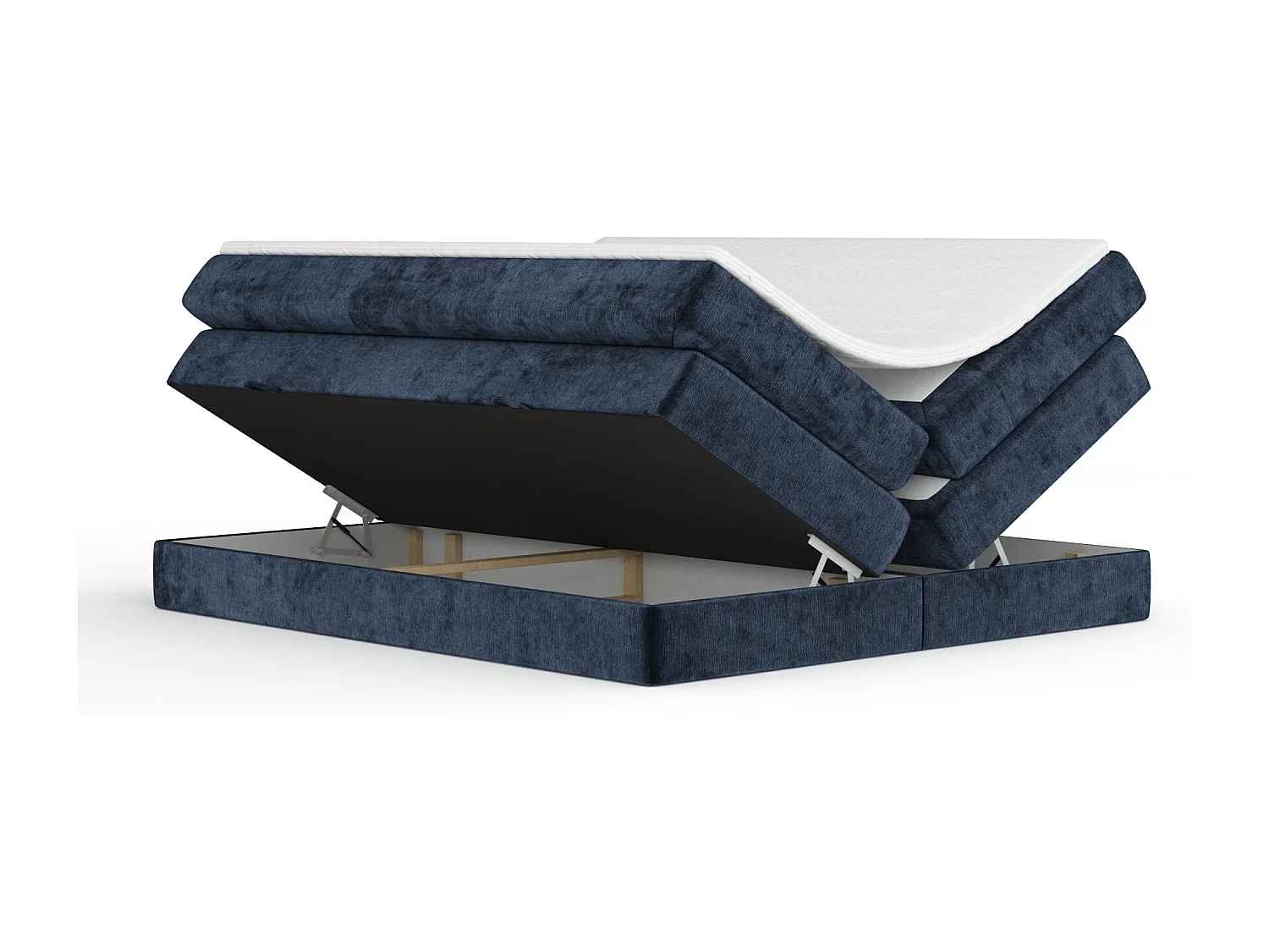 Boxspringbett aus Chenille-Stoff Juniper - Matratze - Toppermatratze - 160x200 cm - marineblau