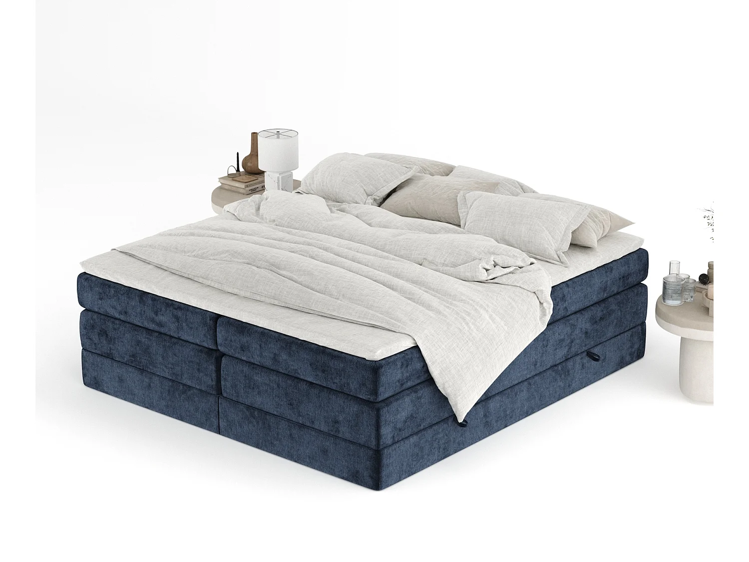 Boxspringbett aus Chenille-Stoff Juniper - Matratze - Toppermatratze - 160x200 cm - marineblau