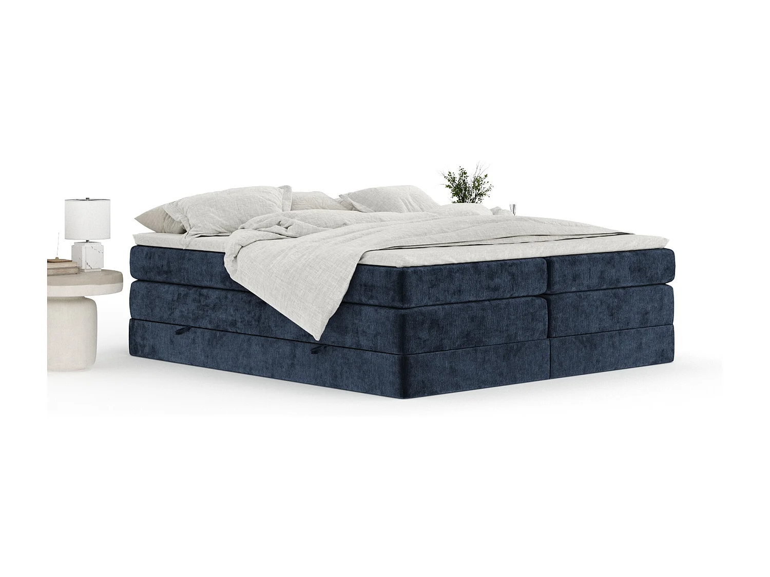 Lit boxspring en tissu chenille Juniper - matelas - surmatelas - 160x200 cm - bleu marine