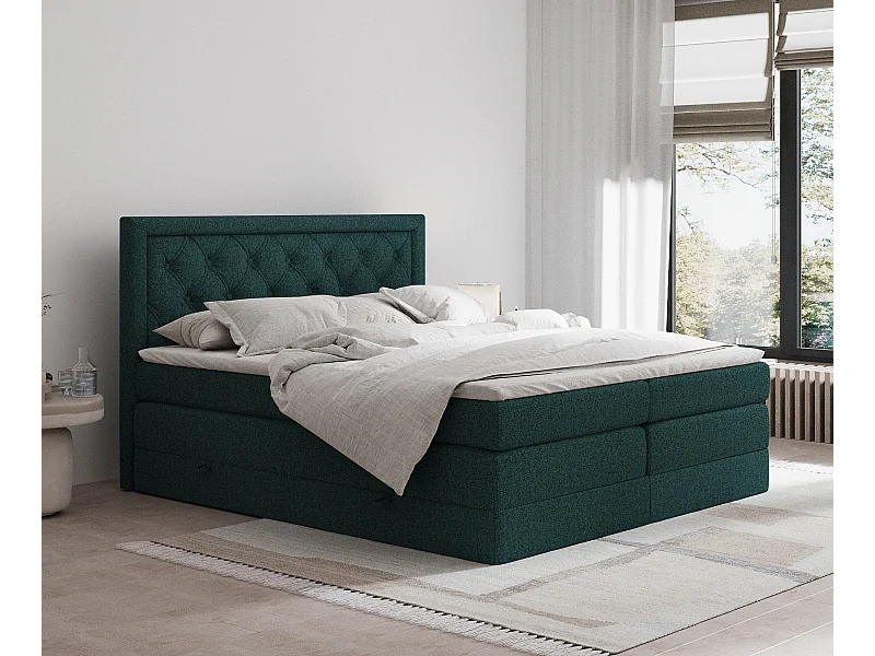 Boxspringbett aus Webstoff Aurelia - Matratze - Toppermatratze - 180x200 cm - grün