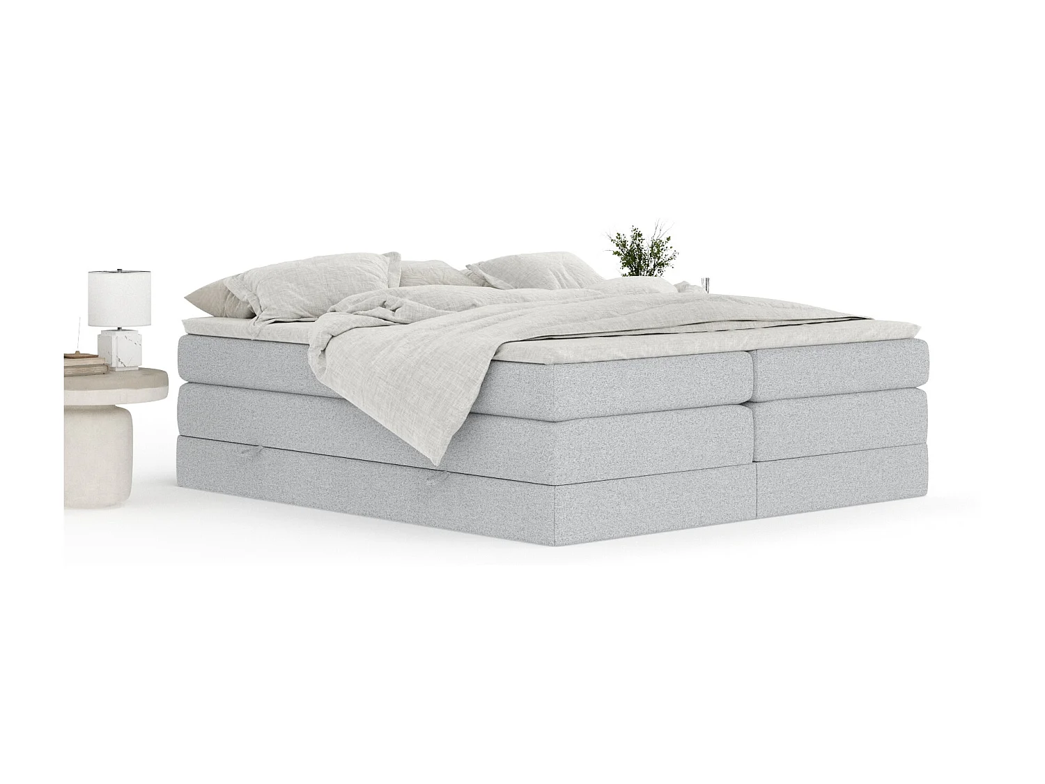 Boxspringbett aus Webstoff Juniper - Matratze - Toppermatratze - 200x200 cm - hellgrau