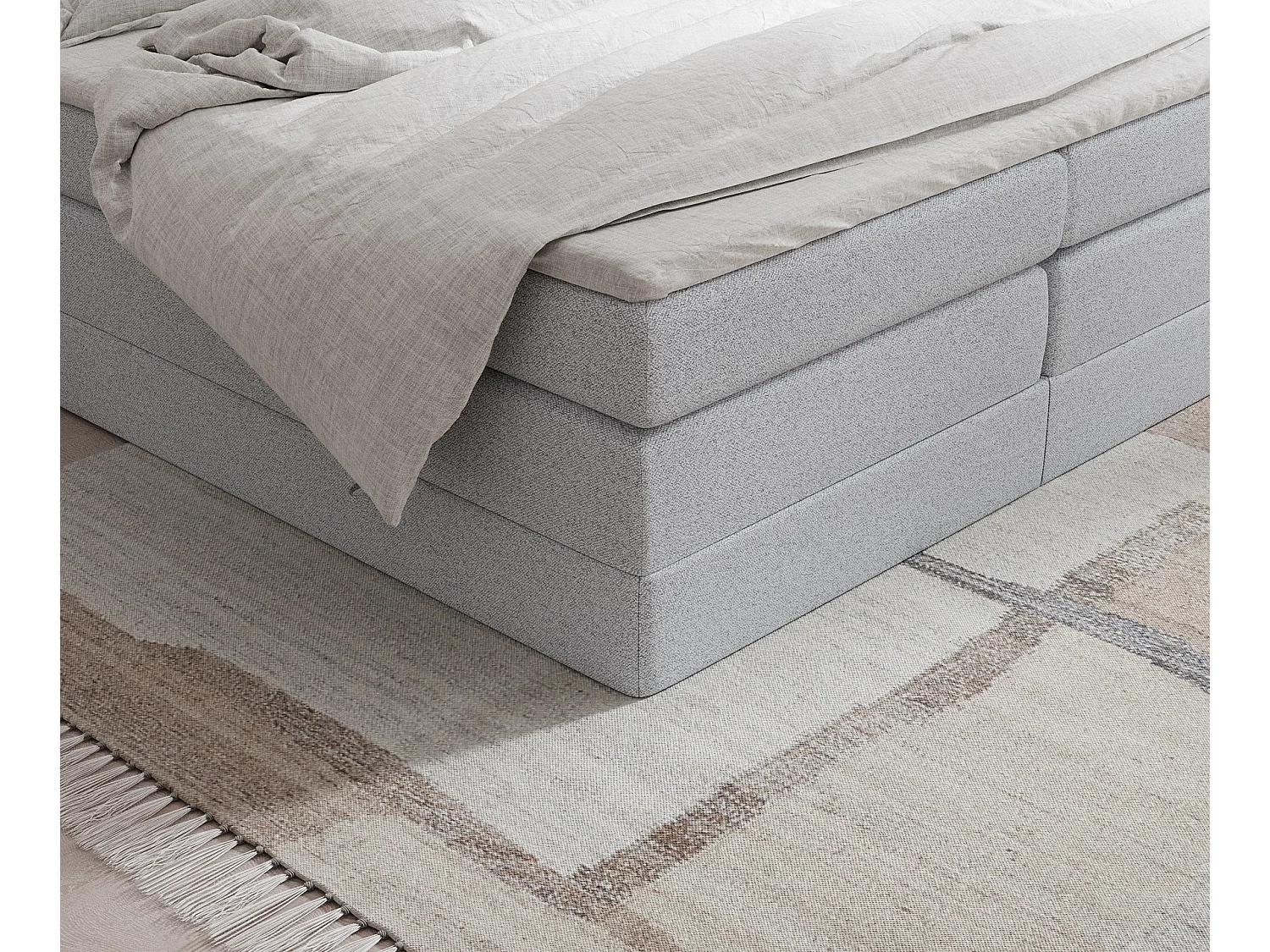 Boxspringbett aus Webstoff Juniper - Matratze - Toppermatratze - 200x200 cm - hellgrau