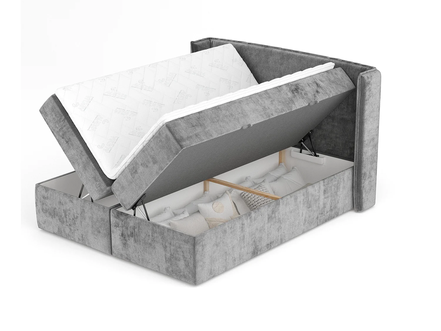 Lit boxspring en tissu chenille Skyline - matelas - surmatelas - 180x200 cm - gris