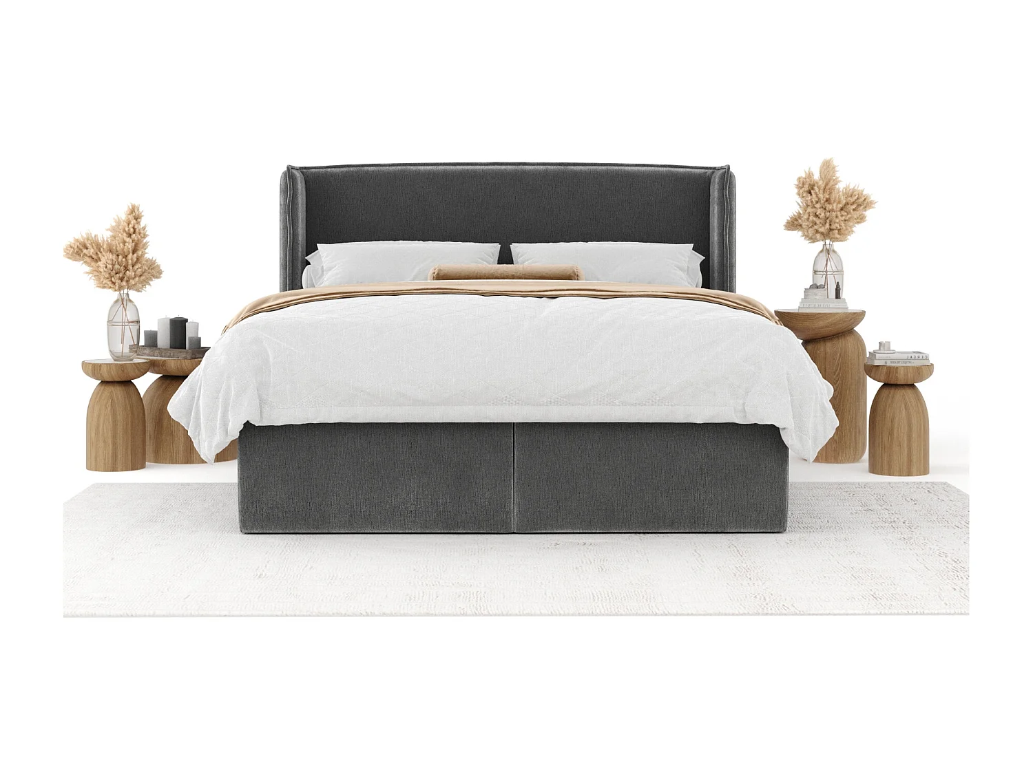 Lit boxspring en tissu chenille Skyline - matelas - surmatelas - 180x200 cm - gris
