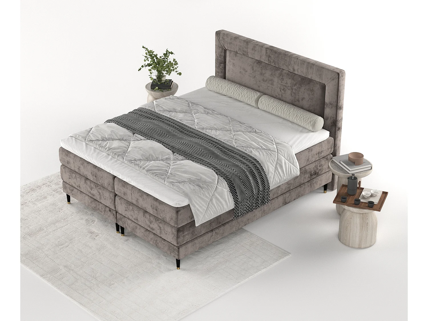 Lit boxspring en tissu chenille Madame - matelas - surmatelas - 160x200 cm - brun