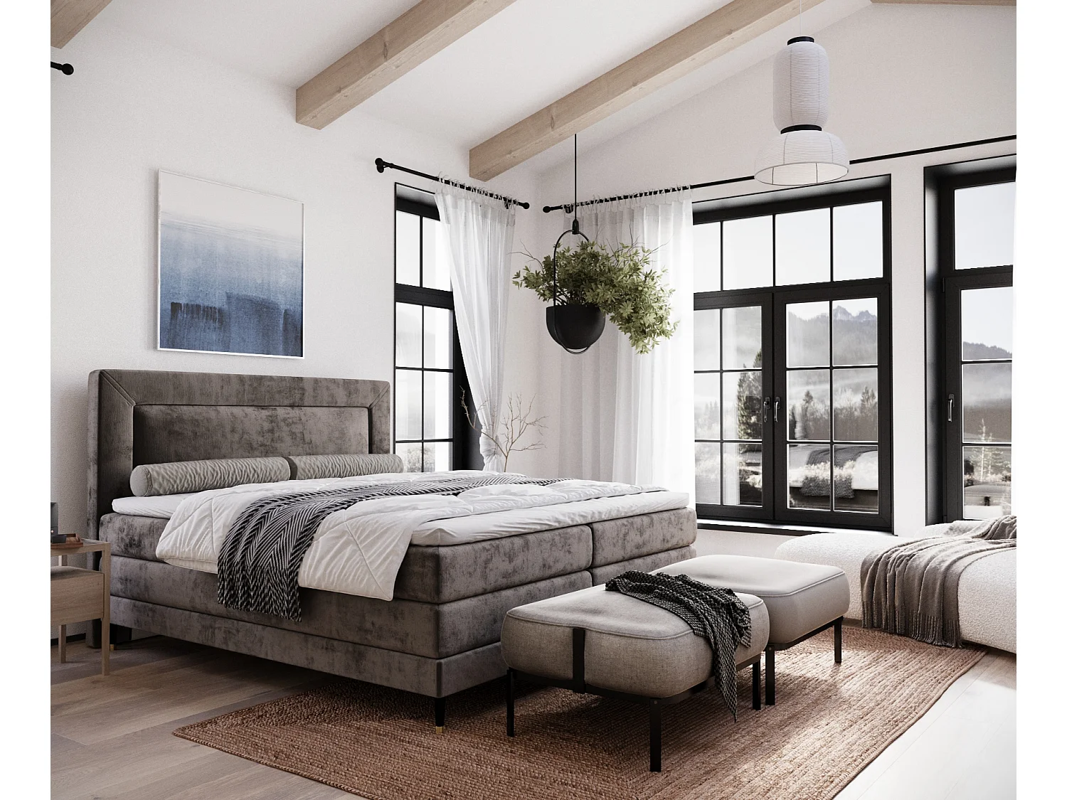 Lit boxspring en tissu chenille Madame - matelas - surmatelas - 160x200 cm - brun