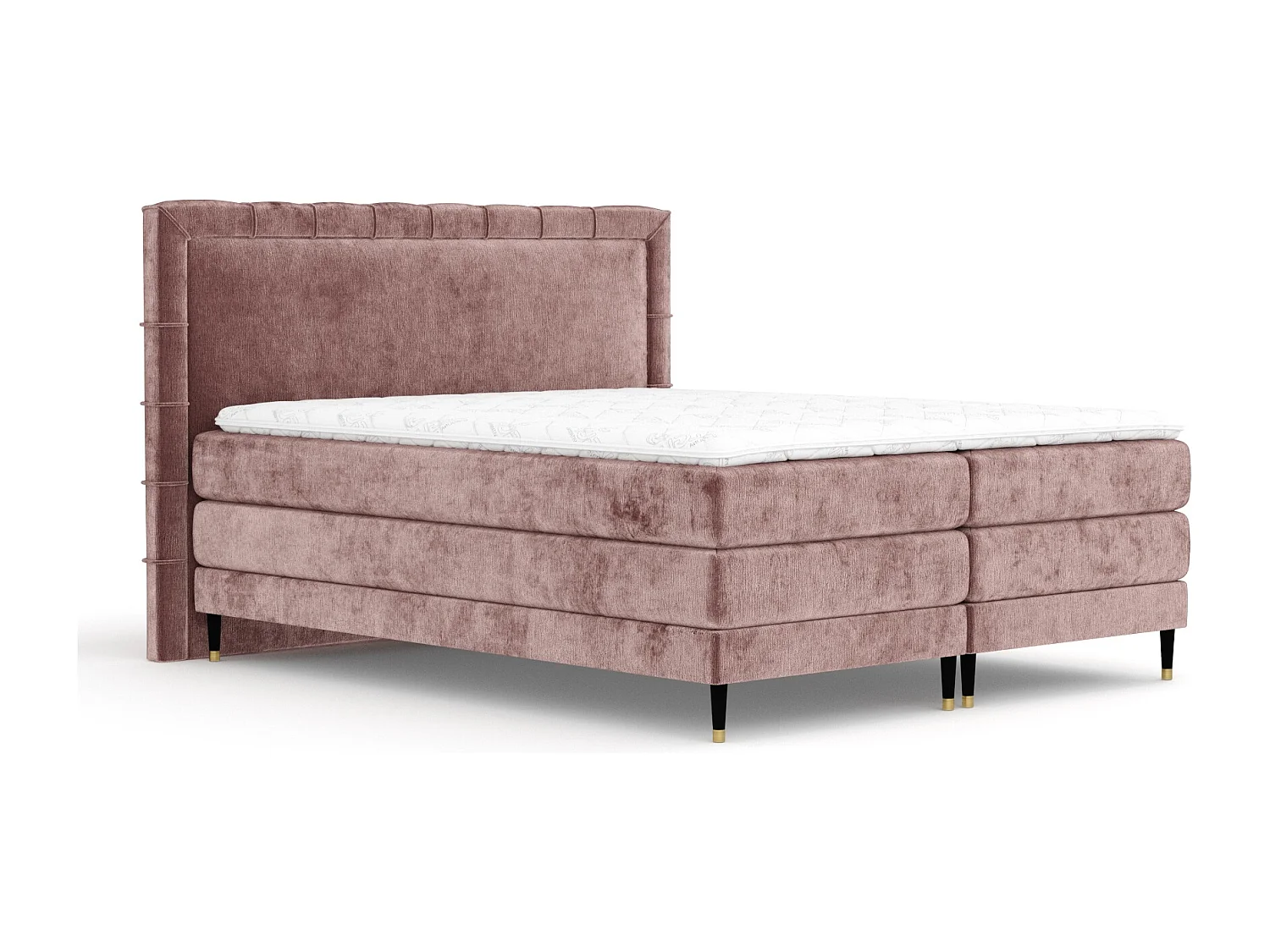 Lit boxspring en tissu chenille Rimini - matelas - surmatelas - 180x200 cm - rose