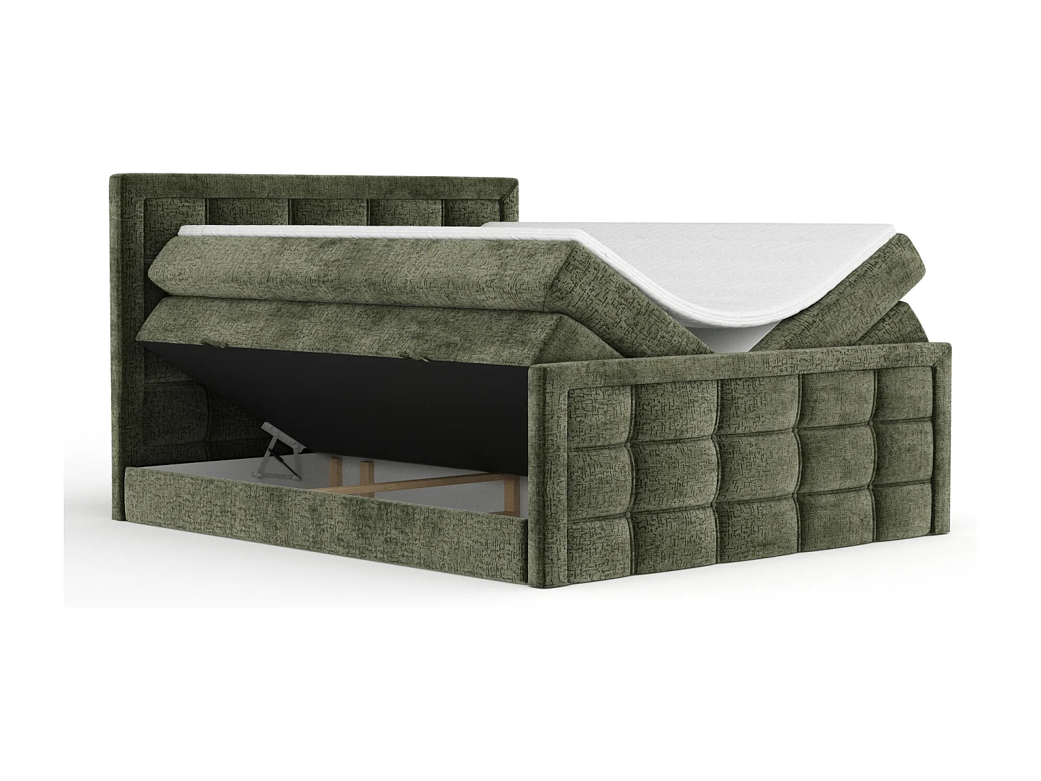 Boxspringbett aus Chenille-Stoff Ambrosia - Matratze - Toppermatratze - 180x200 cm - olivenfarbe