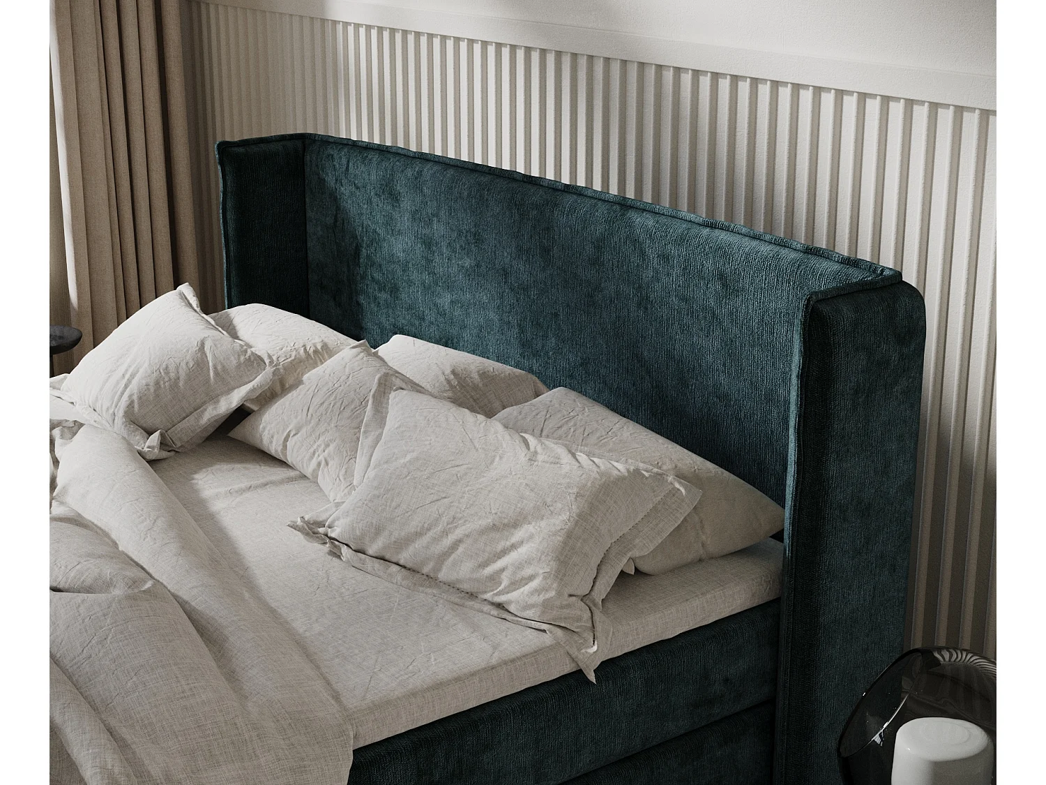 Lit boxspring en tissu chenille Carizzo - matelas - surmatelas - 160x200 cm - couleur sarcelle