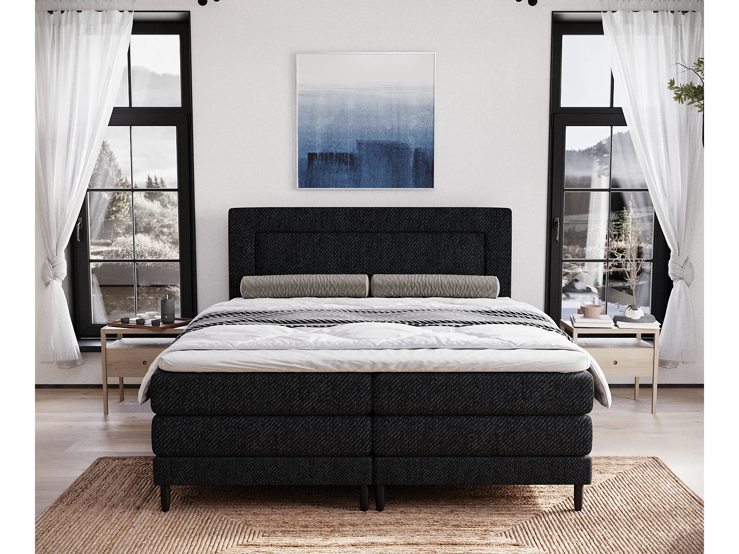 Boxspringbett aus Webstoff Madame - Matratze - Toppermatratze - 140x200 cm - schwarz