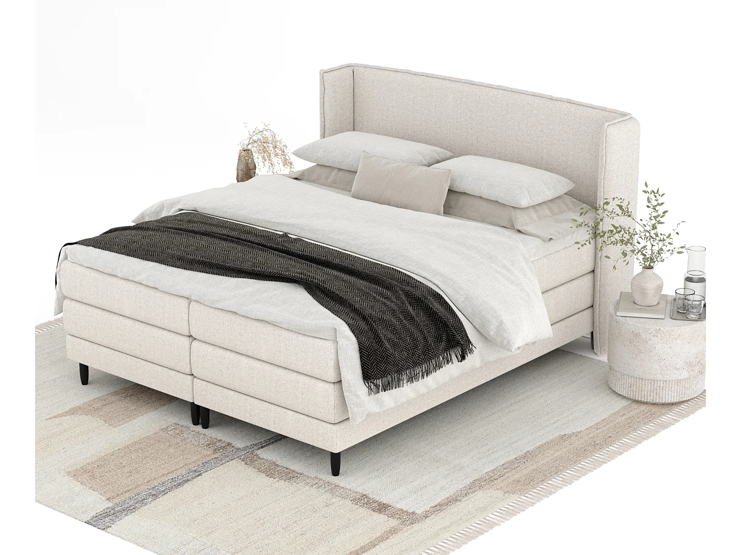 Lit boxspring en toile tissée Carizzo - matelas - surmatelas - 140x200 cm - beige