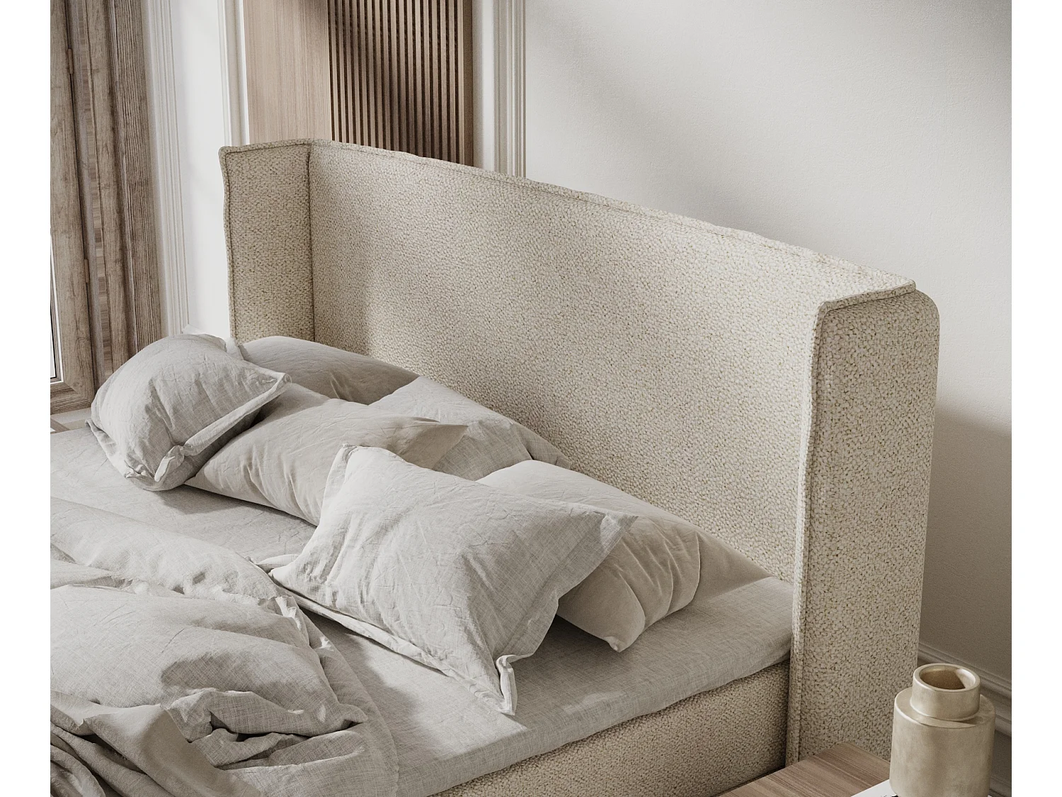 Lit boxspring en tissu bouclette Ardis - matelas - surmatelas - 180x200 cm - beige