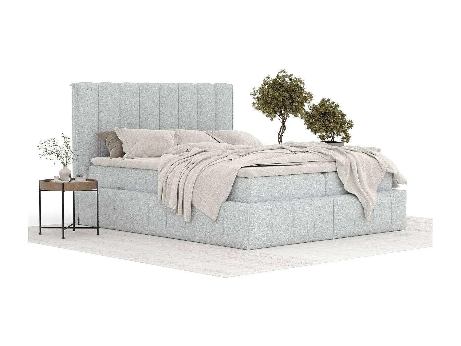 Lit boxspring en toile tissée Moretti - matelas - surmatelas - 180x200 cm - gris clair