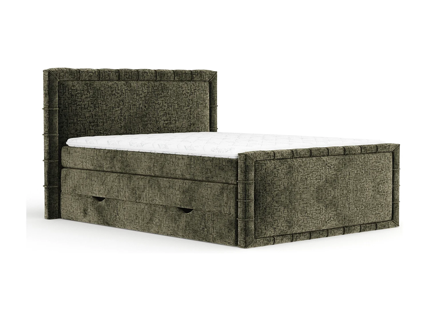 Lit boxspring en tissu chenille Estelle - matelas - surmatelas - 200x200 cm - vert olive