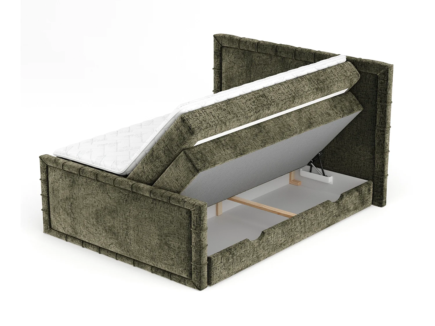 Boxspringbett im Chenille-Stoff Estelle - Matratze - Topper - 200x200 cm - olivenfarben