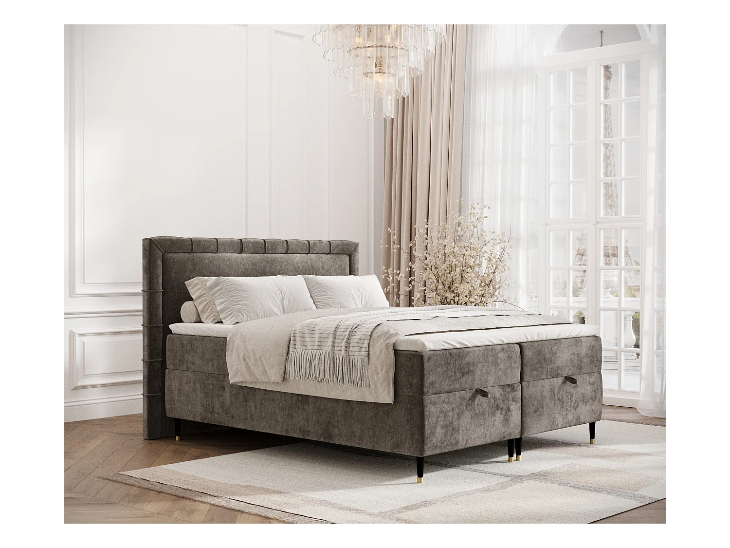 Lit boxspring en tissu chenille Voyage - matelas - surmatelas - 200x200 cm - brun