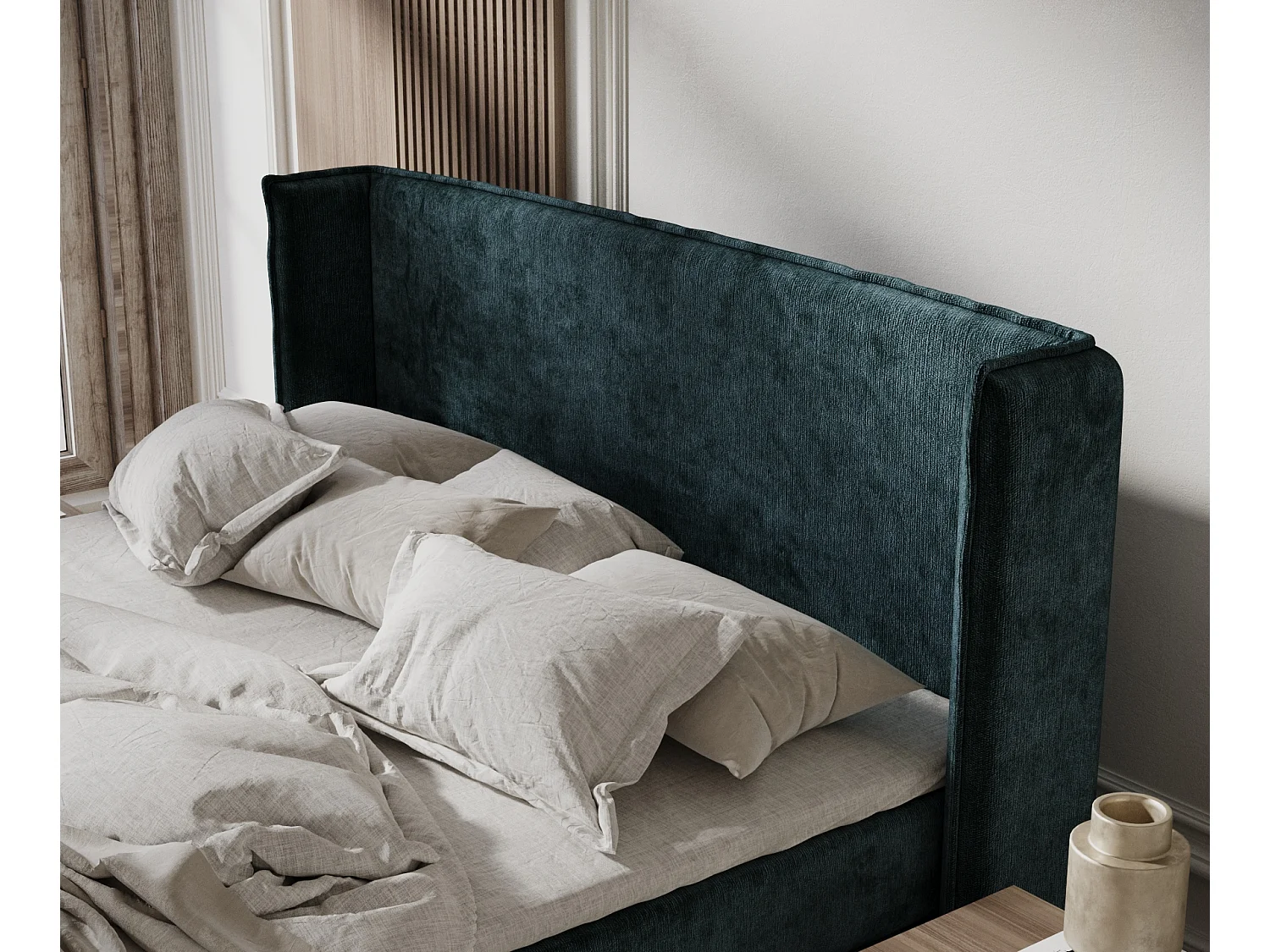 Boxspringbett aus Chenille-Stoff Ardis - Matratze - Toppermatratze - 160x200 cm - blaugrüne