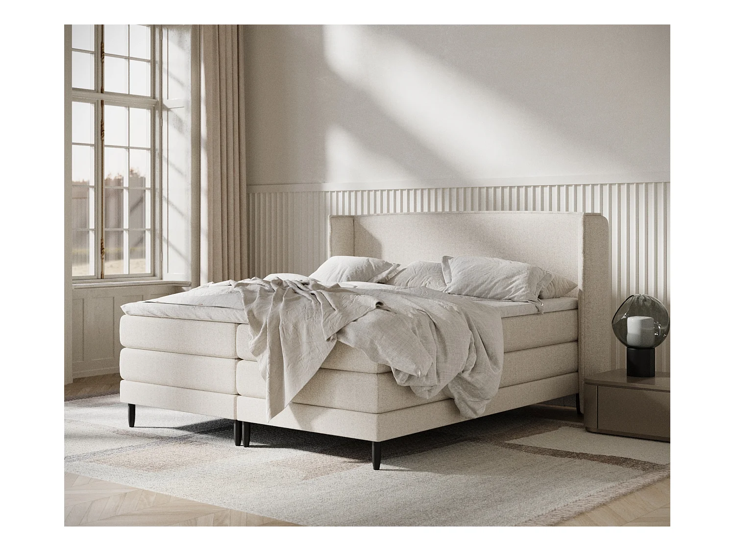 Lit boxspring en toile tissée Carizzo - matelas - surmatelas - 180x200 cm - beige