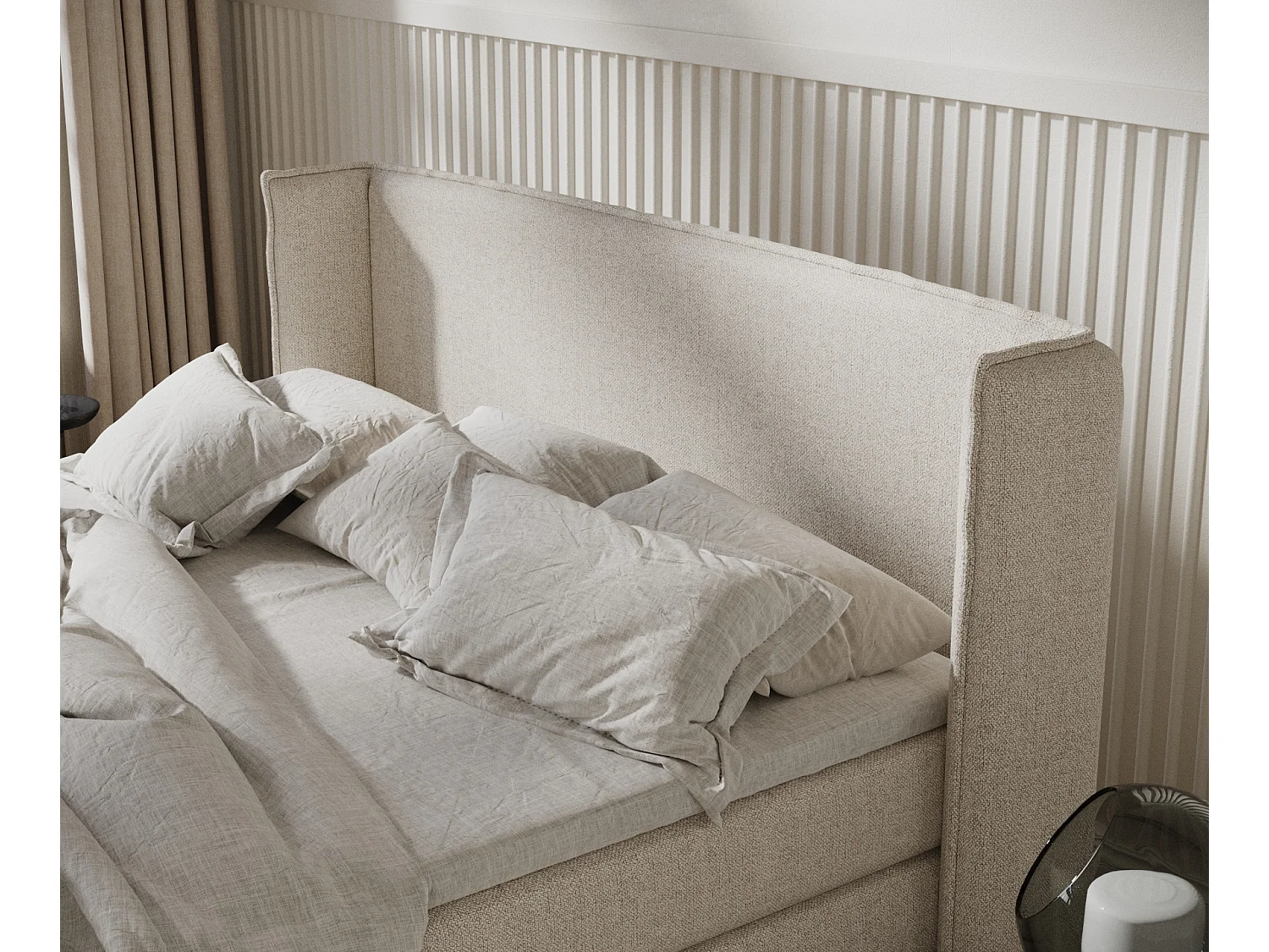 Lit boxspring en toile tissée Carizzo - matelas - surmatelas - 180x200 cm - beige