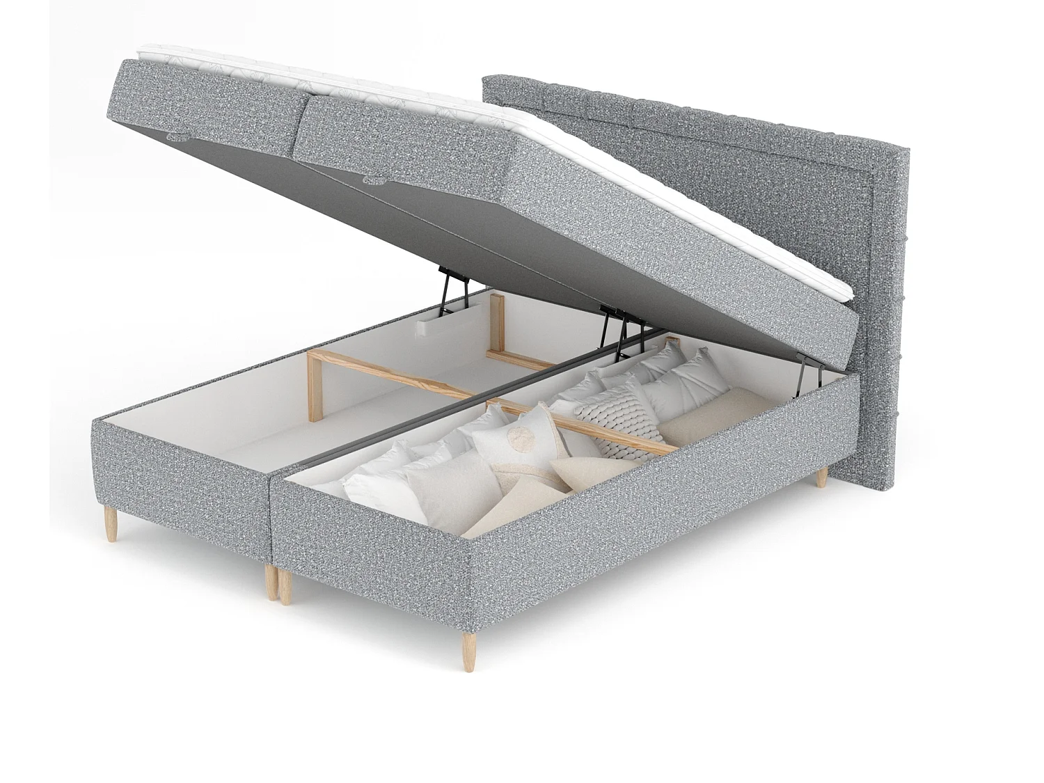 Lit boxspring en tissu bouclette Voyage - matelas - surmatelas - 160x200 cm - gris