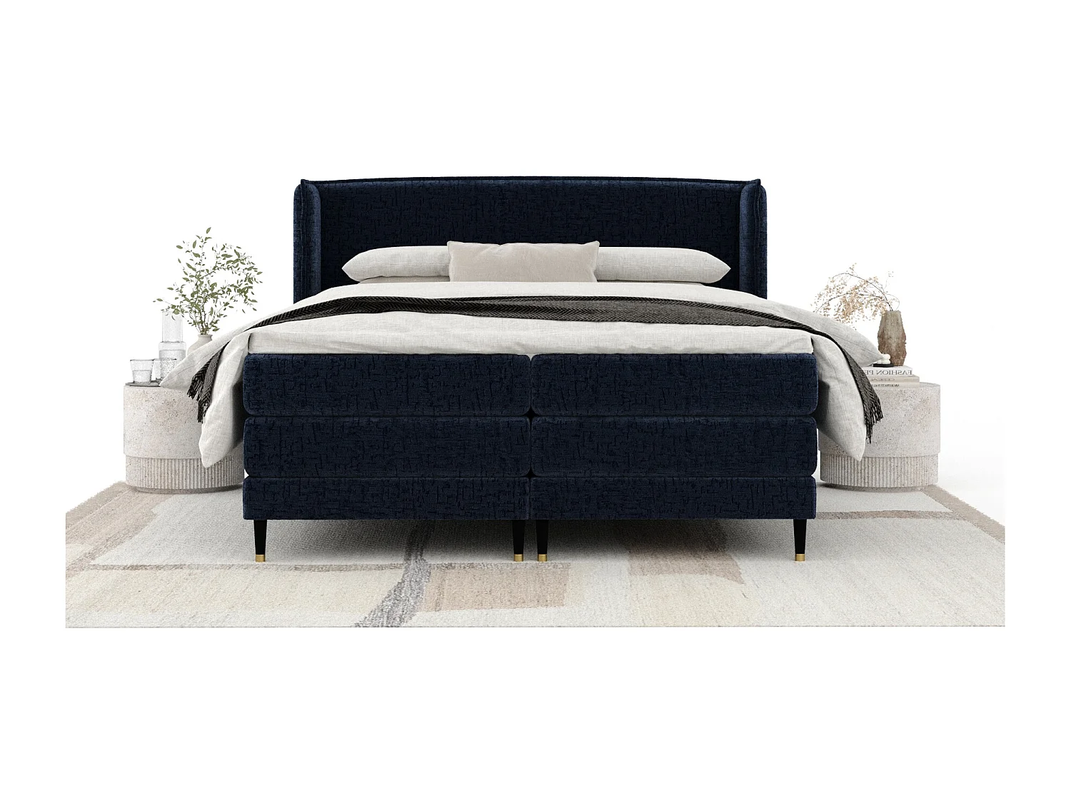 Boxspringbett aus Chenille-Stoff Carizzo - Matratze - Toppermatratze - 200x200 cm - marineblau