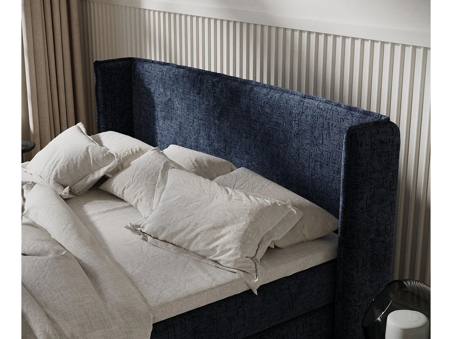 Boxspringbett aus Chenille-Stoff Carizzo - Matratze - Toppermatratze - 200x200 cm - marineblau