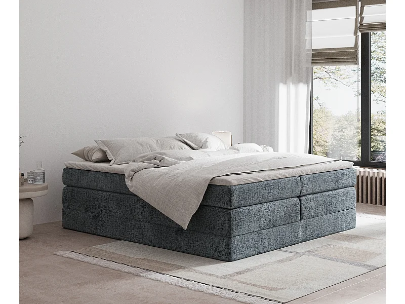 Boxspringbett aus Chenille-Stoff Juniper - Matratze - Toppermatratze - 160x200 cm - grau