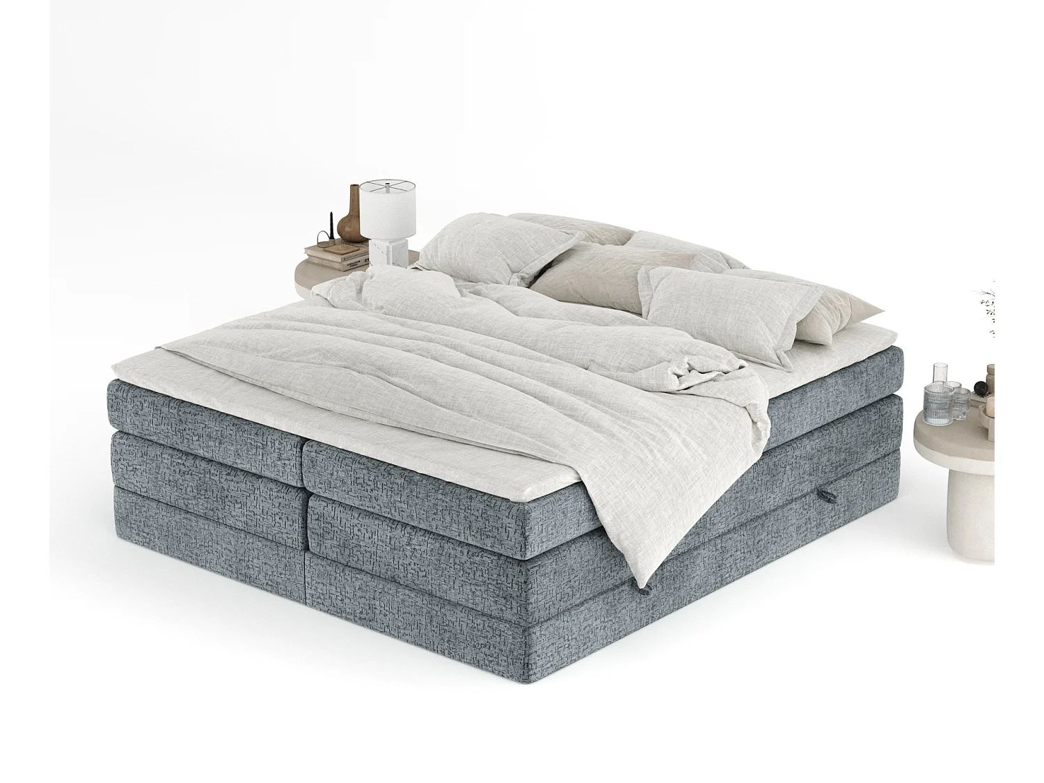 Boxspringbett aus Chenille-Stoff Juniper - Matratze - Toppermatratze - 160x200 cm - grau