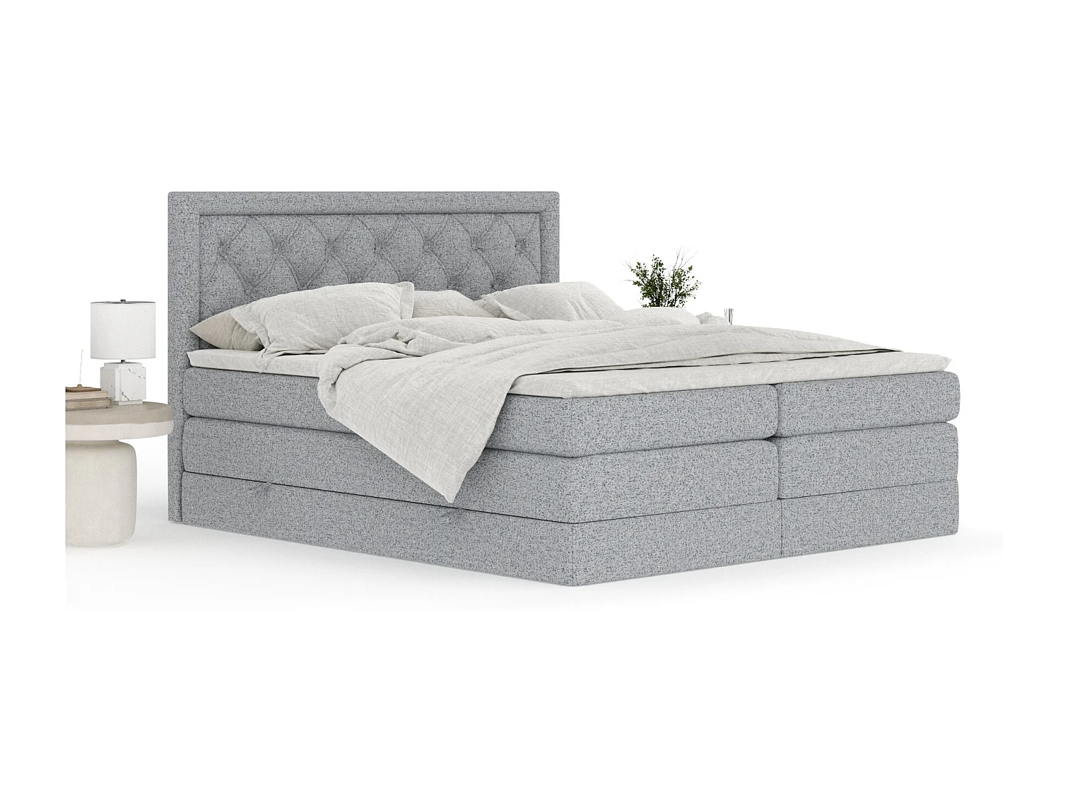 Boxspringbett aus Webstoff Aurelia - Matratze - Toppermatratze - 200x200 cm - grau