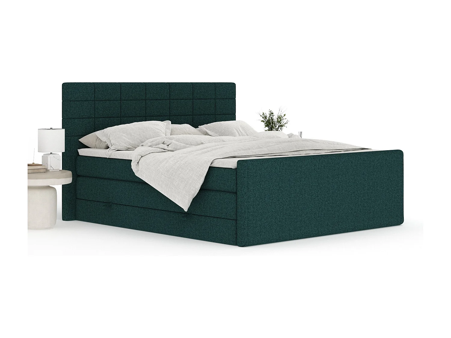 Boxspringbett aus Webstoff Ava - Matratze - Toppermatratze - 180x200 cm - grün