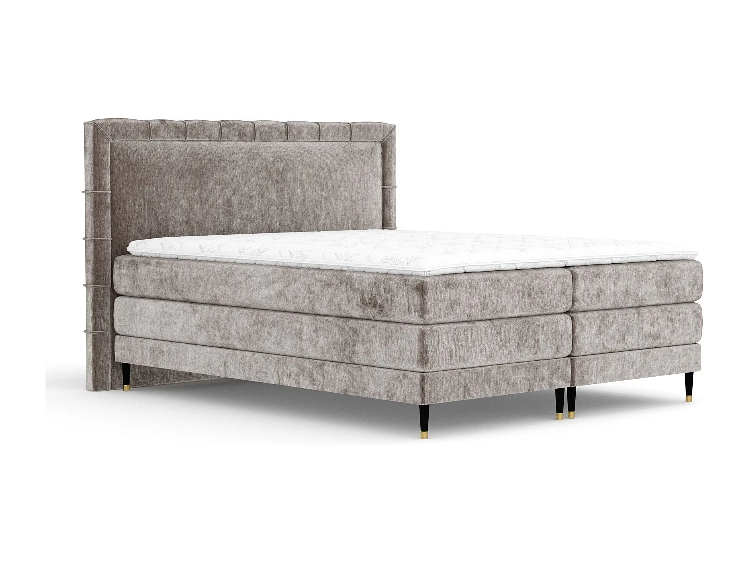 Boxspringbett aus Chenille-Stoff Rimini - Matratze - Toppermatratze - 180x200 cm - beige