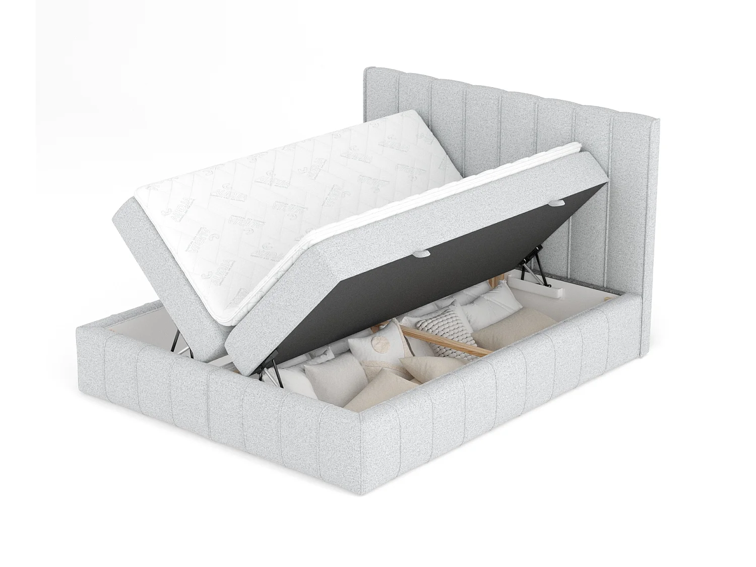 Lit boxspring en toile tissée Moretti - matelas - surmatelas - 160x200 cm - gris clair
