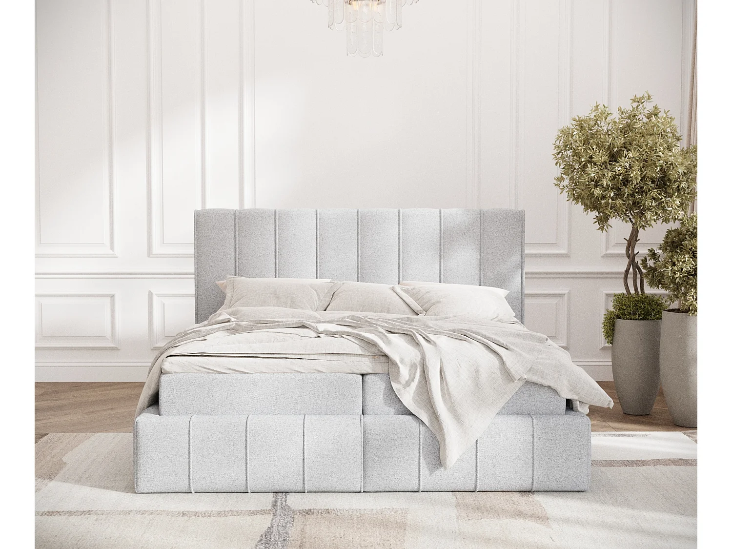 Lit boxspring en toile tissée Moretti - matelas - surmatelas - 160x200 cm - gris clair