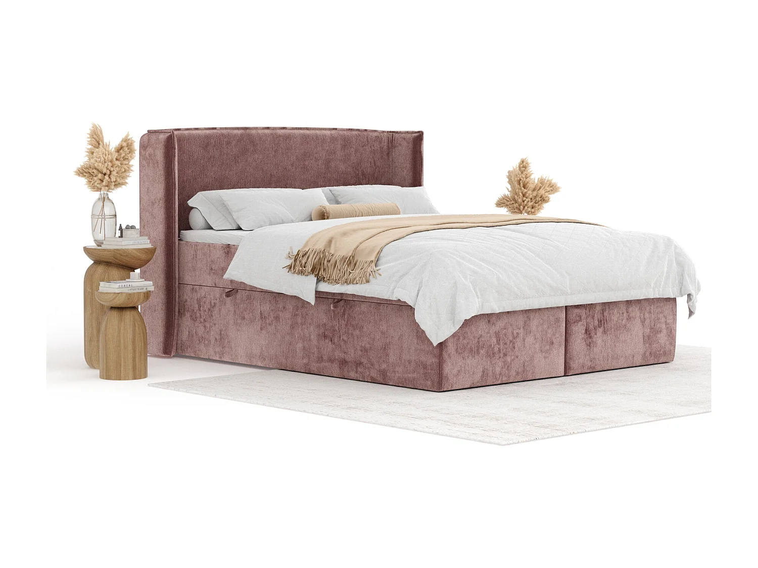 Boxspringbett aus Chenille-Stoff Skyline - Matratze - Toppermatratze - 200x200 cm - rosa