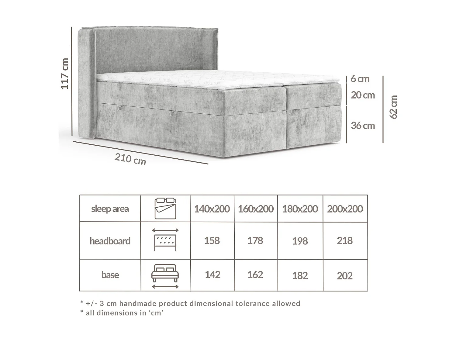 Boxspringbett aus Chenille-Stoff Skyline - Matratze - Toppermatratze - 200x200 cm - rosa