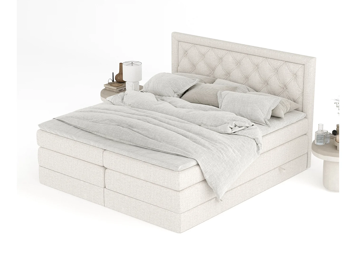 Boxspringbett aus Webstoff Aurelia - Matratze - Toppermatratze - 140x200 cm - beige