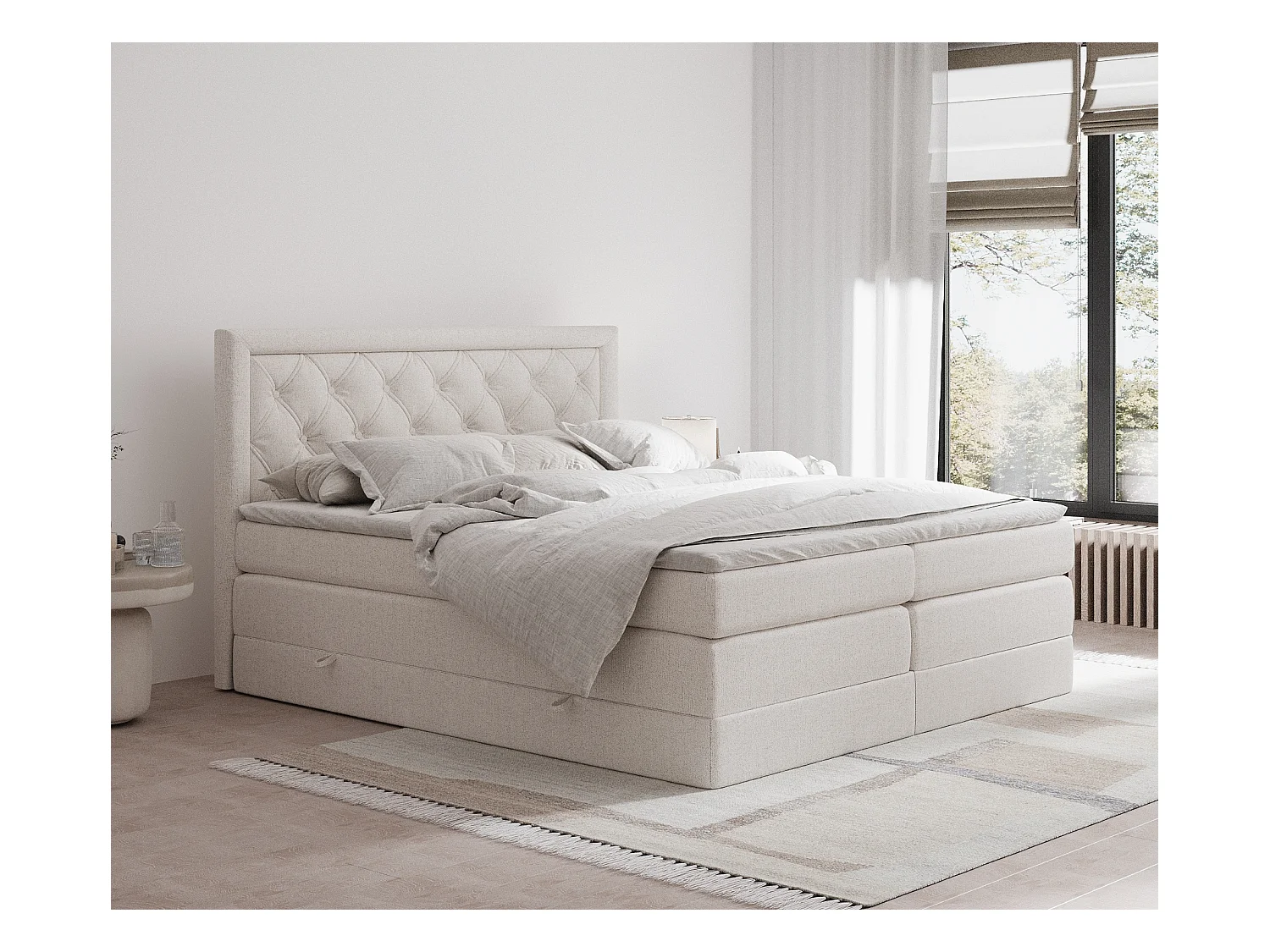 Lit boxspring en toile tissée Aurelia - matelas - surmatelas - 140x200 cm - beige