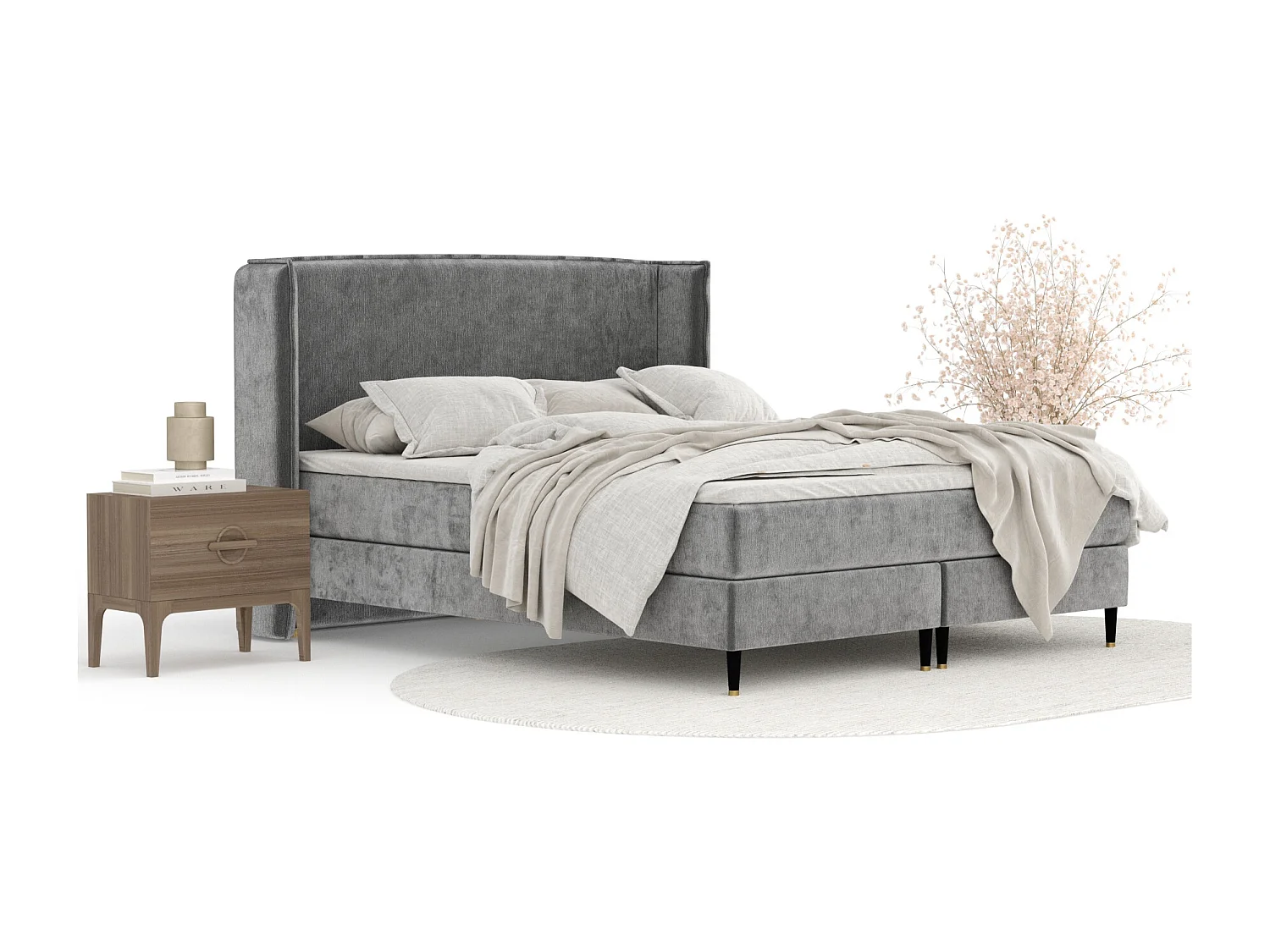 Boxspringbett aus Chenille-Stoff Ardis - Matratze - Toppermatratze - 180x200 cm - grau