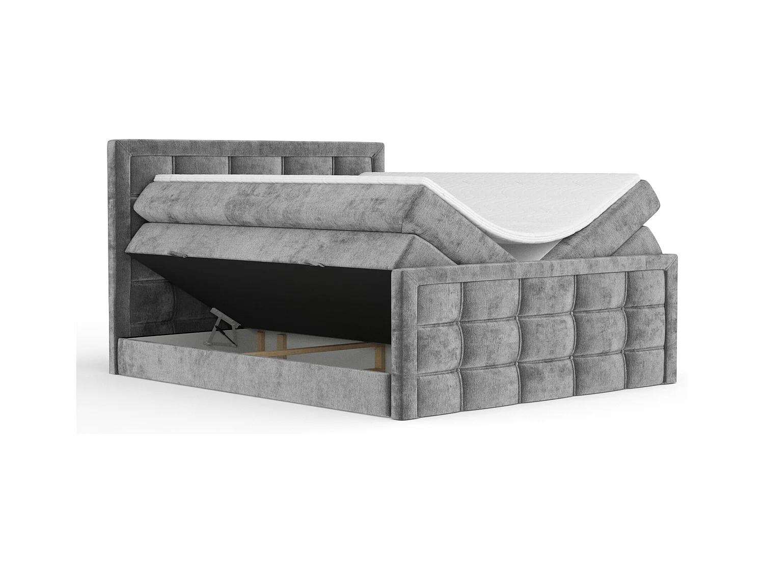 Lit boxspring en tissu chenille Ambrosia - matelas - surmatelas - 180x200 cm - gris