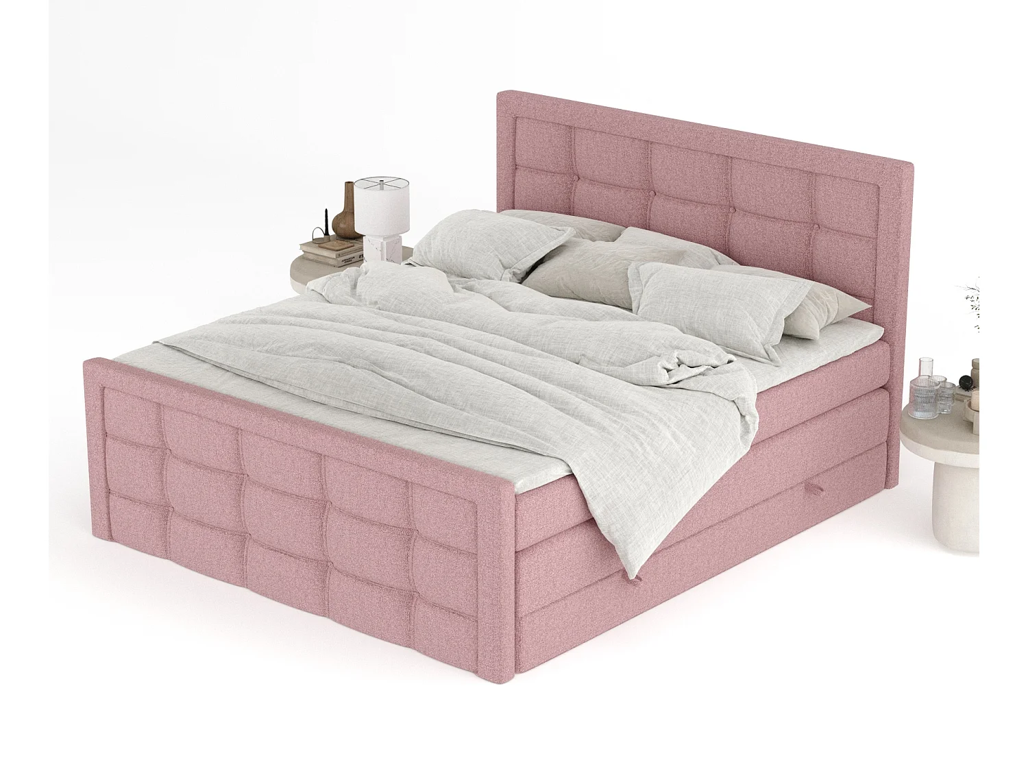 Lit boxspring en toile tissée Ambrosia - matelas - surmatelas - 200x200 cm - rose