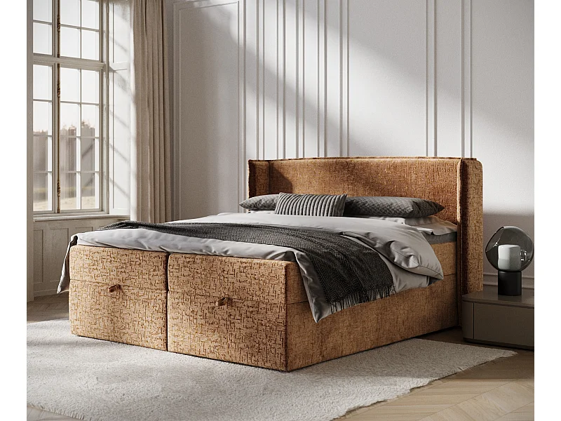Boxspringbett aus Chenille-Stoff Passion - Matratze - Toppermatratze - 140x200 cm - kupferfarbe