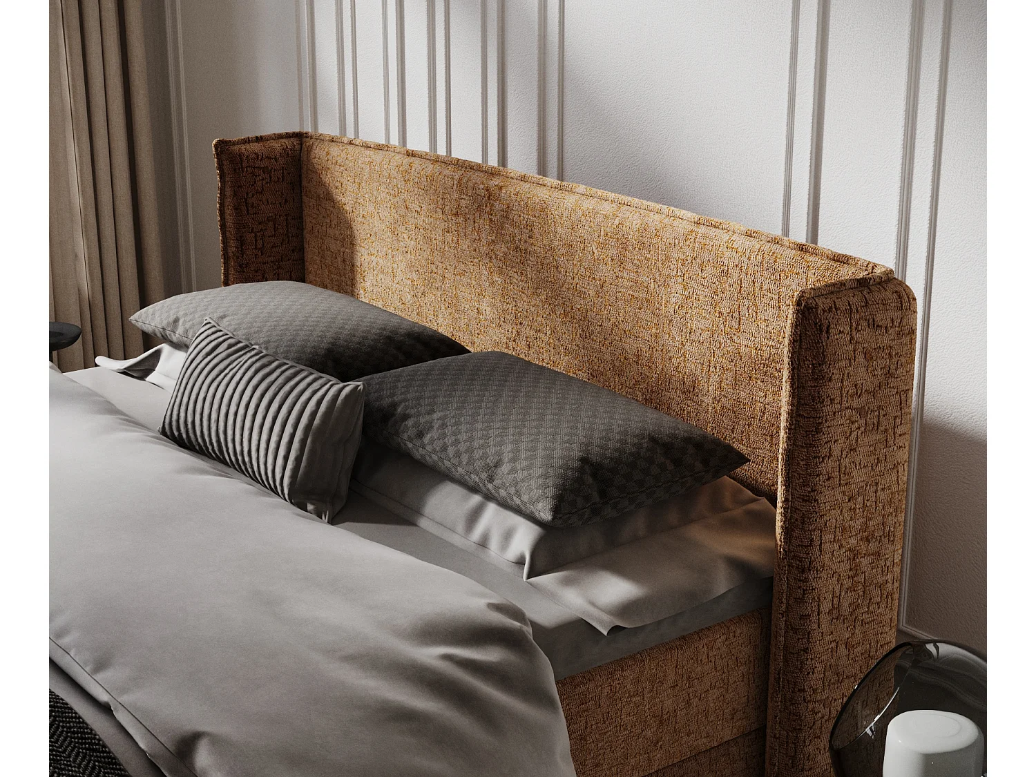 Boxspringbett aus Chenille-Stoff Passion - Matratze - Toppermatratze - 140x200 cm - kupferfarbe